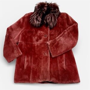 Dyed Sheared Beaver FUR COAT w/Dyed Silver Fox Collar